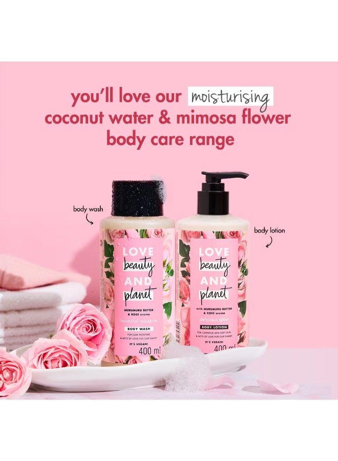 love beauty and planet - Murumuru Butter And Rose Moisturising Creme Body Wash, Sulphate And Paraben Free 400ml - Image 1