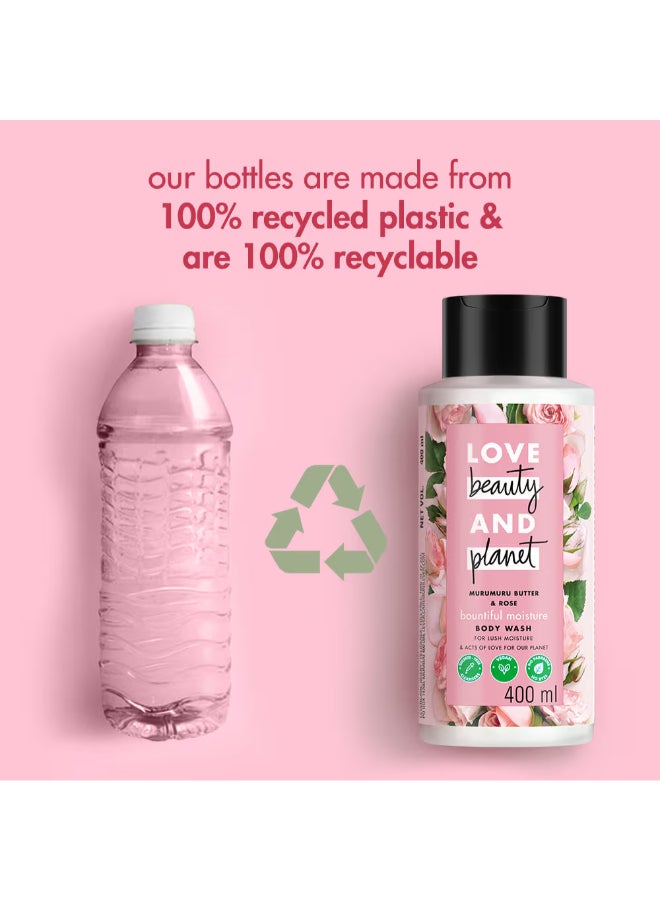 love beauty and planet - Murumuru Butter And Rose Moisturising Creme Body Wash, Sulphate And Paraben Free 400ml - Image 1