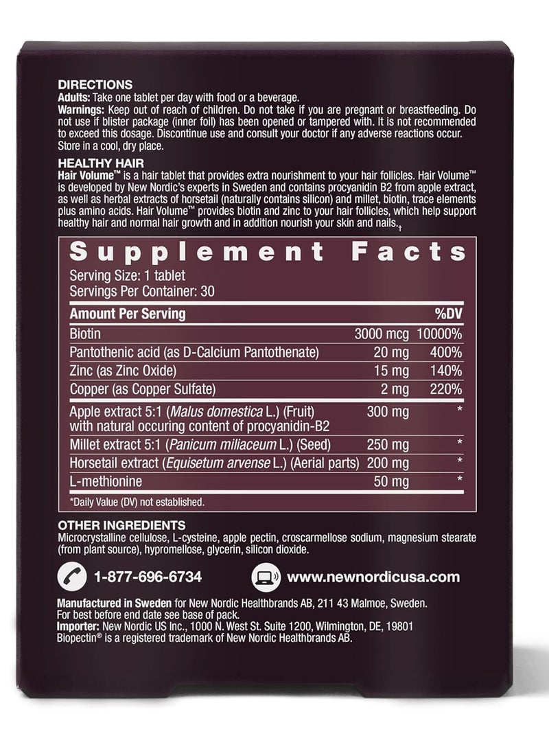 New Nordic Hair Volume Biopectin Apple Extract 30 Tablets  - Image 2