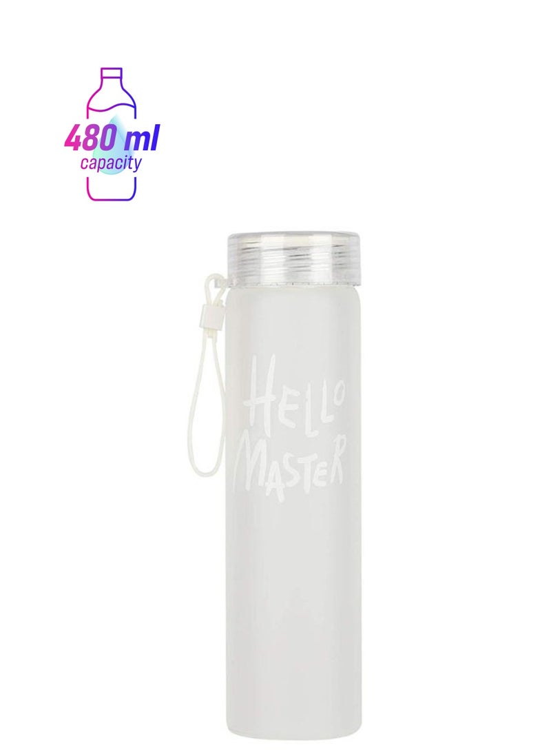 Hello Master Borosilicate Glass Water Bottle With Nylon Sleeve White 480ml - Image 1