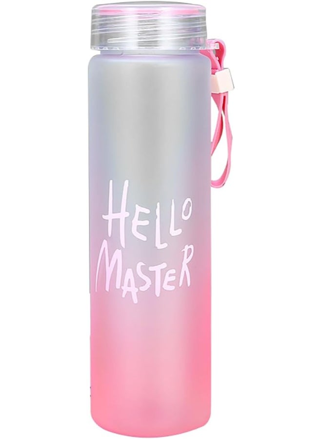زجاجة للمياه مُزيّنة بتصميم "Hello Master" من زجاج البوروسيليكات وردي 500ملليلتر - Image 1