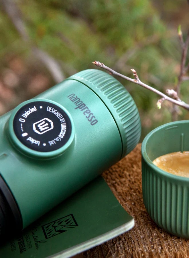 WACACO Nanopresso Portable Espresso Maker Bundled with Protective Case | 18 Bar Pressure (260 PSI), Compact Travel Coffee Maker, Manually Operated | Works with Ground Coffee Moss Green  - Image 5