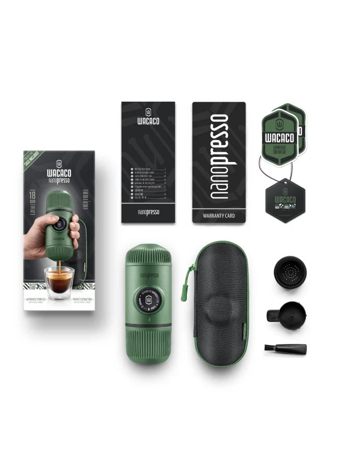 WACACO Nanopresso Portable Espresso Maker Bundled with Protective Case | 18 Bar Pressure (260 PSI), Compact Travel Coffee Maker, Manually Operated | Works with Ground Coffee Moss Green  - Image 2