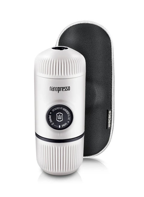Nanopresso Portable Espresso Maker Bundled with Protective Case | 18 Bar Pressure (260 PSI), Compact Travel Coffee Maker, Manually Operated | Works with Ground Coffee Chill White