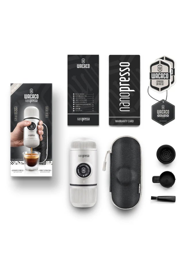 WACACO Nanopresso Portable Espresso Maker Bundled with Protective Case | 18 Bar Pressure (260 PSI), Compact Travel Coffee Maker, Manually Operated | Works with Ground Coffee Chill White  - Image 2