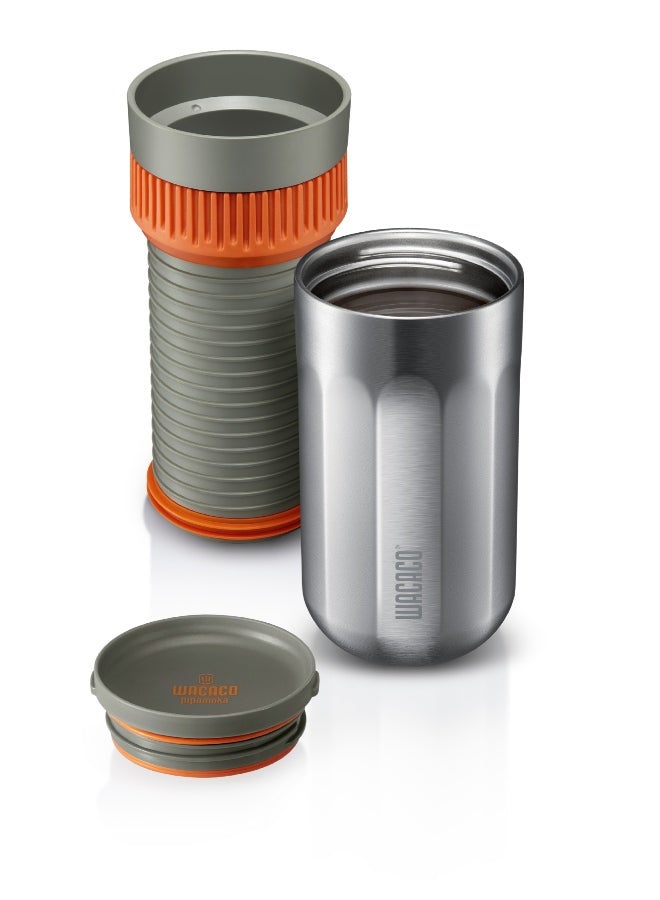 WACACO - Pipamoka All-in-one Vacuum Pressured Portable Coffee Maker | Works with Ground Coffee | Stainless Steel - Silver/Orange 300ml Silver/Orange 300ml - Image 1