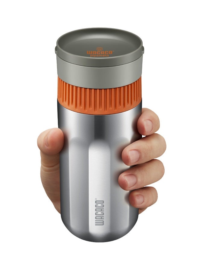 WACACO - Pipamoka All-in-one Vacuum Pressured Portable Coffee Maker | Works with Ground Coffee | Stainless Steel - Silver/Orange 300ml Silver/Orange 300ml - Image 1
