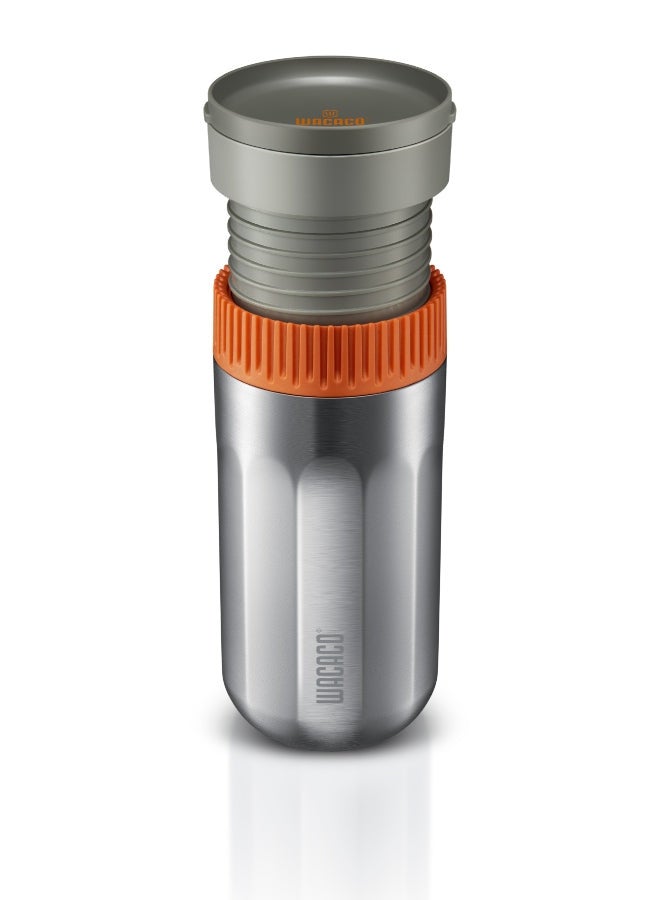 WACACO - Pipamoka All-in-one Vacuum Pressured Portable Coffee Maker | Works with Ground Coffee | Stainless Steel - Silver/Orange 300ml Silver/Orange 300ml - Image 1