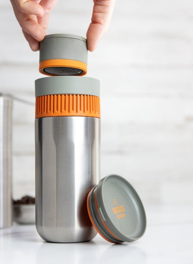WACACO Pipamoka All-in-one Vacuum Pressured Portable Coffee Maker | Works with Ground Coffee | Stainless Steel - Silver/Orange 300ml Silver/Orange 300ml  - Image 2