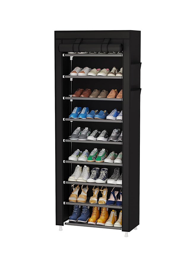9 Layers Fabric Shoe Cabinet With Cover Black 60x30x160cm