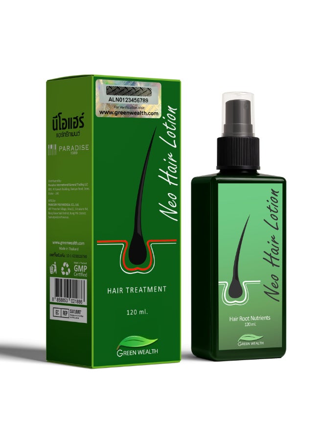 جرين ويلث نيو لوشن للشعر لعلاج تساقط الشعر | إعادة نمو الشعر | ترقق الشعر، البقع الصلعاء وتساقط الشعر | تركيبة موثوقة تحتوي على الجينسنغ، السو بالميتو وحشيشة السرج | 120 مل 120ملليلتر - Image 1
