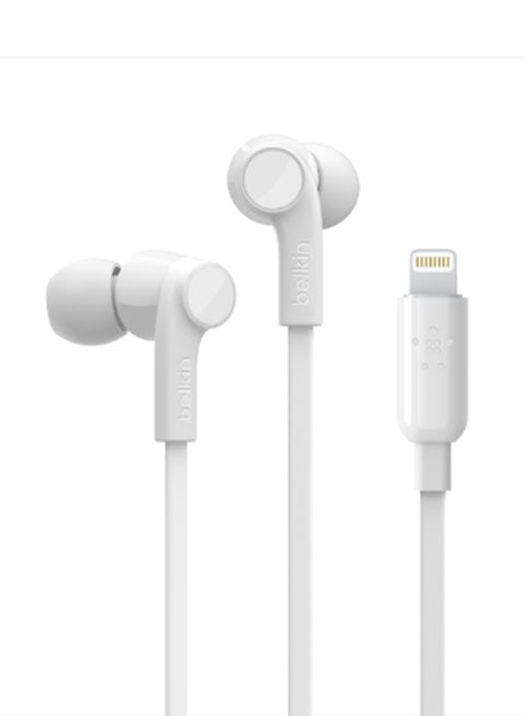 Belkin Soundform Headphones With Lightning Connector, Mfi Certified In-Ear Earphones Headset With Microphone, Earbuds With Water & Sweat Resistant For Iphone 13, Iphone 12 And More - White White