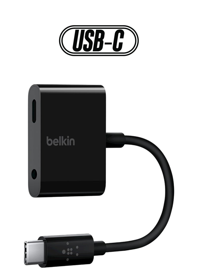 belkin - RockStar 3.5mm Audio With USB-C Charge Adapter Black - Image 1
