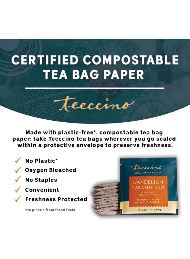 teeccino Roasted Herbal Tea, Dandelion Caramel Nut, 10 Tea Bags, 2.12 oz (60 g) - Image 1
