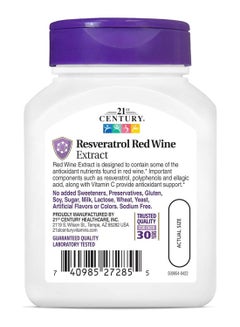 21st CENTURY Resveratrol Red Wine Extract Dietary Supplement - 90 Capsules  - Image 3