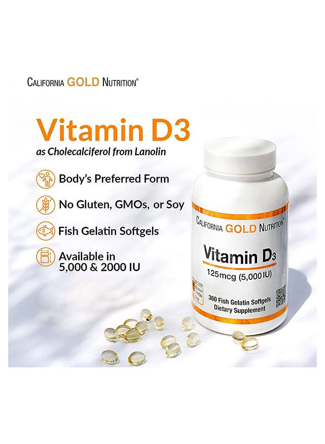 California Gold Nutrition - Vitamin D3 Fish Gelatin Dietary Supplement - 90 Softgels - Image 1