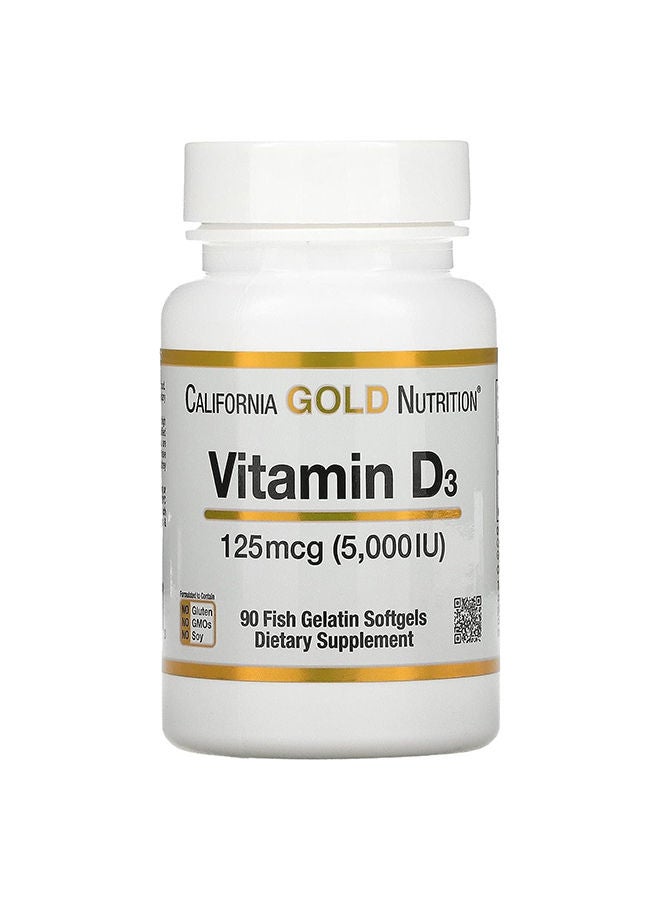 California Gold Nutrition - Vitamin D3 Fish Gelatin Dietary Supplement - 90 Softgels - Image 1