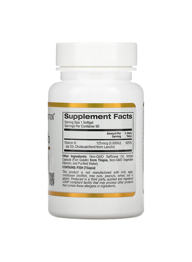California Gold Nutrition - Vitamin D3 Fish Gelatin Dietary Supplement - 90 Softgels - Image 1