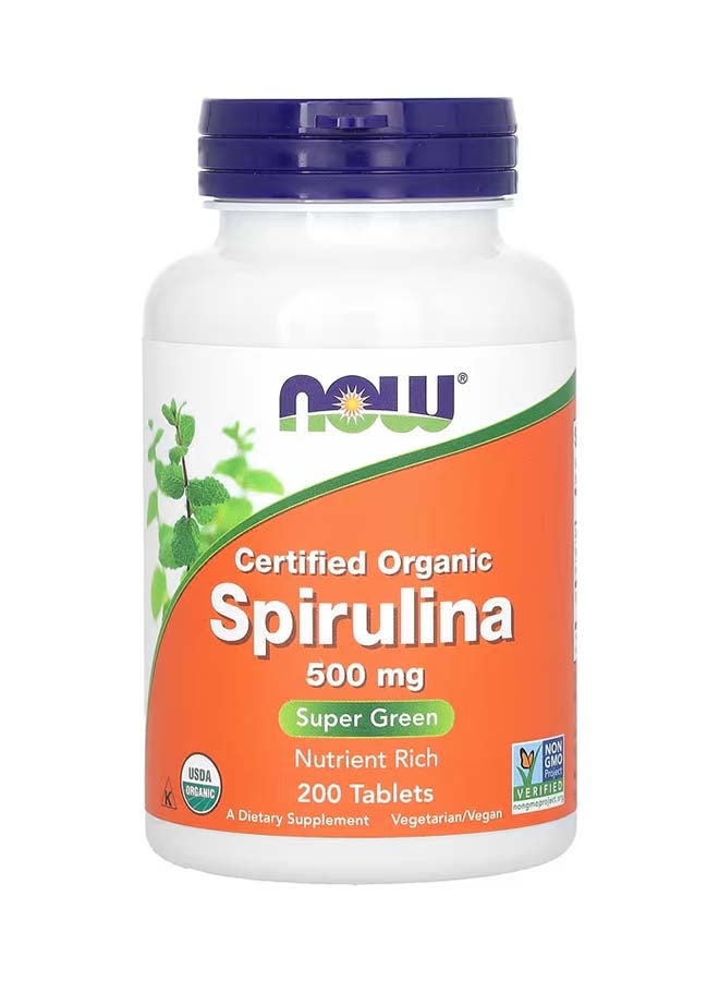 NOW Foods, Certified Organic Spirulina, 500 mg, 200 Tablets - Image 1