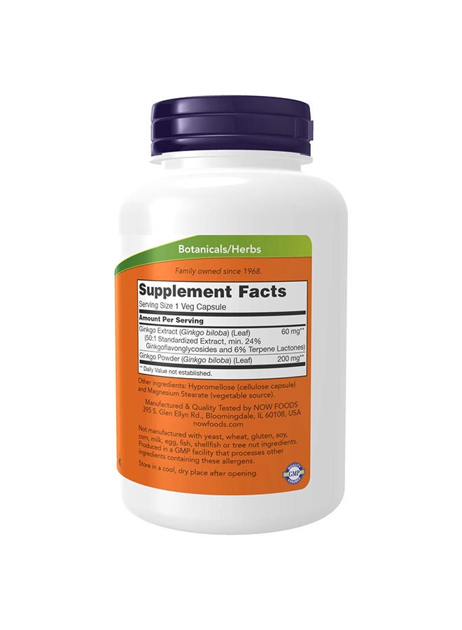 Now Foods Now Foods Ginkgo Biloba Dietary Supplement 240 Veg Capsules - Image 2
