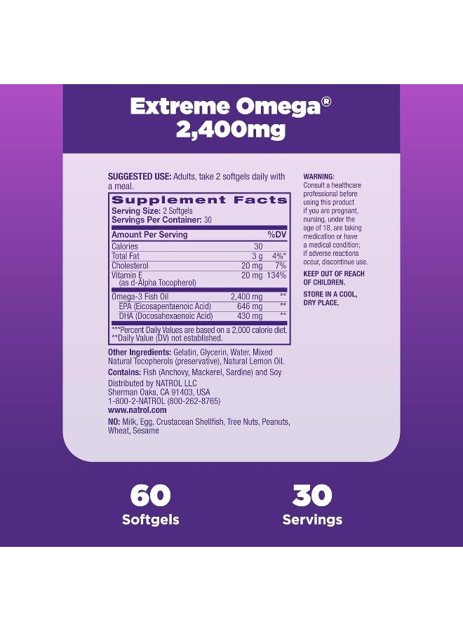 Natrol Heart Health Extreme, Ogema 2400mg - 60 Softgels Packaging May Vary - Image 3