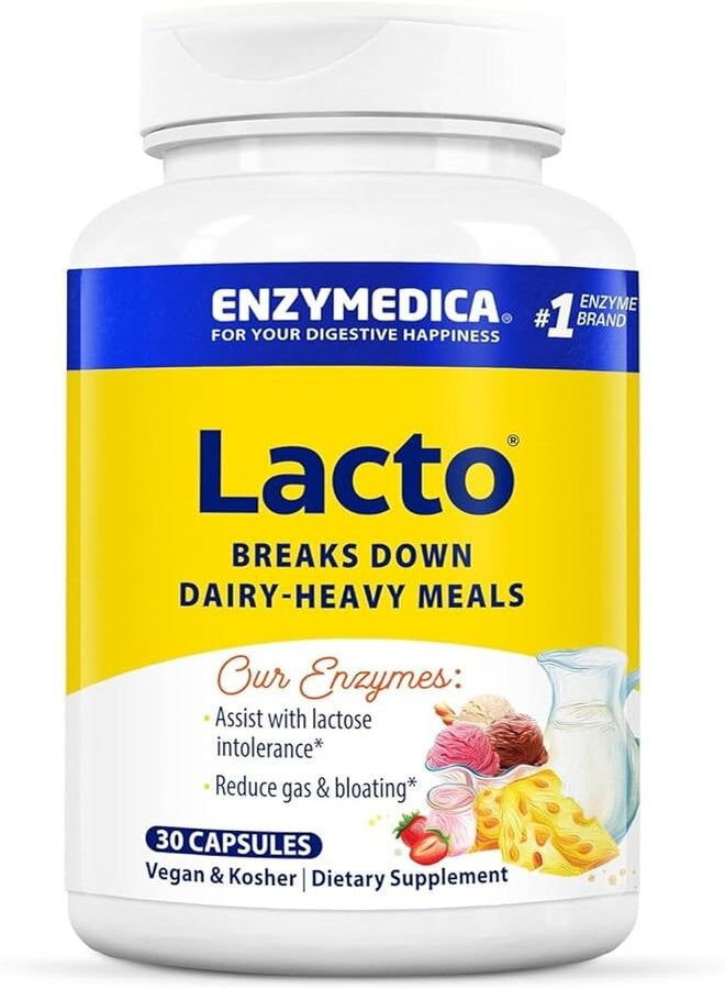 ENZYMEDICA Lacto Breaks Down Dairy-Heavy Meals - 30 Capsules  - Image 1