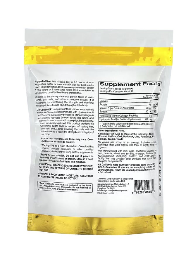 California Gold Nutrition - Collagenup Marine Collagen + Hyaluronic Acid + Vitamin C Unflavored 206G - Image 1