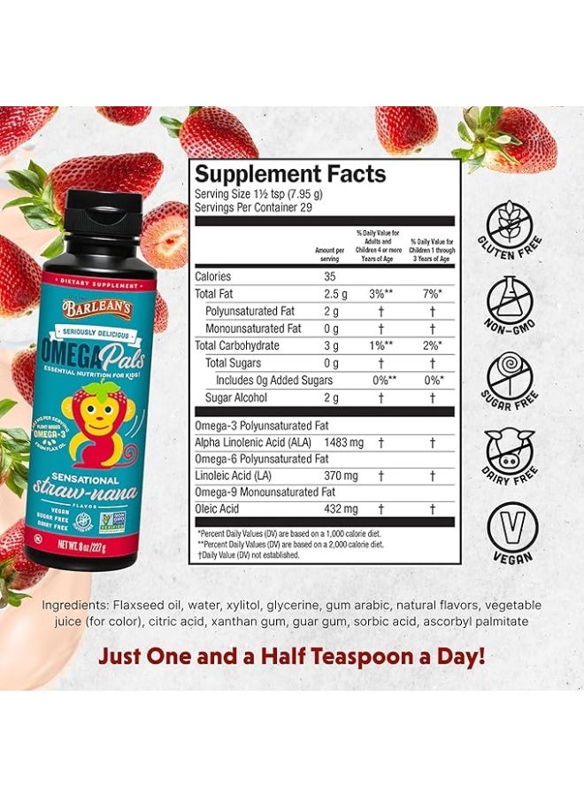 BARLEAN'S Seriously Delicious Omega Pals Sensational Straw Nana Supplement 8Oz - Image 2