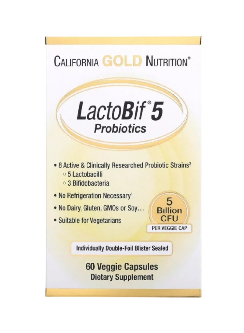 California Gold Nutrition - Lactobif 5 Probiotics 5 Billion Cfu 60 Veggie Capsules Packaging May Vary - Image 1
