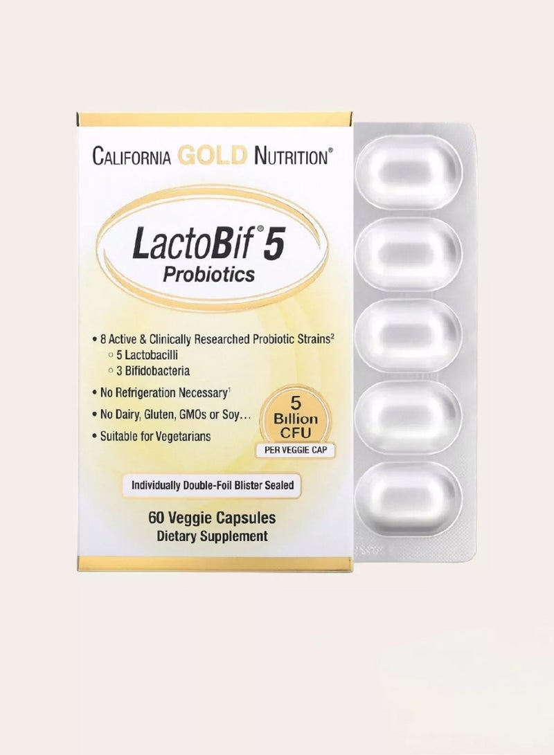 California Gold Nutrition - Lactobif 5 Probiotics 5 Billion Cfu 60 Veggie Capsules Packaging May Vary - Image 1