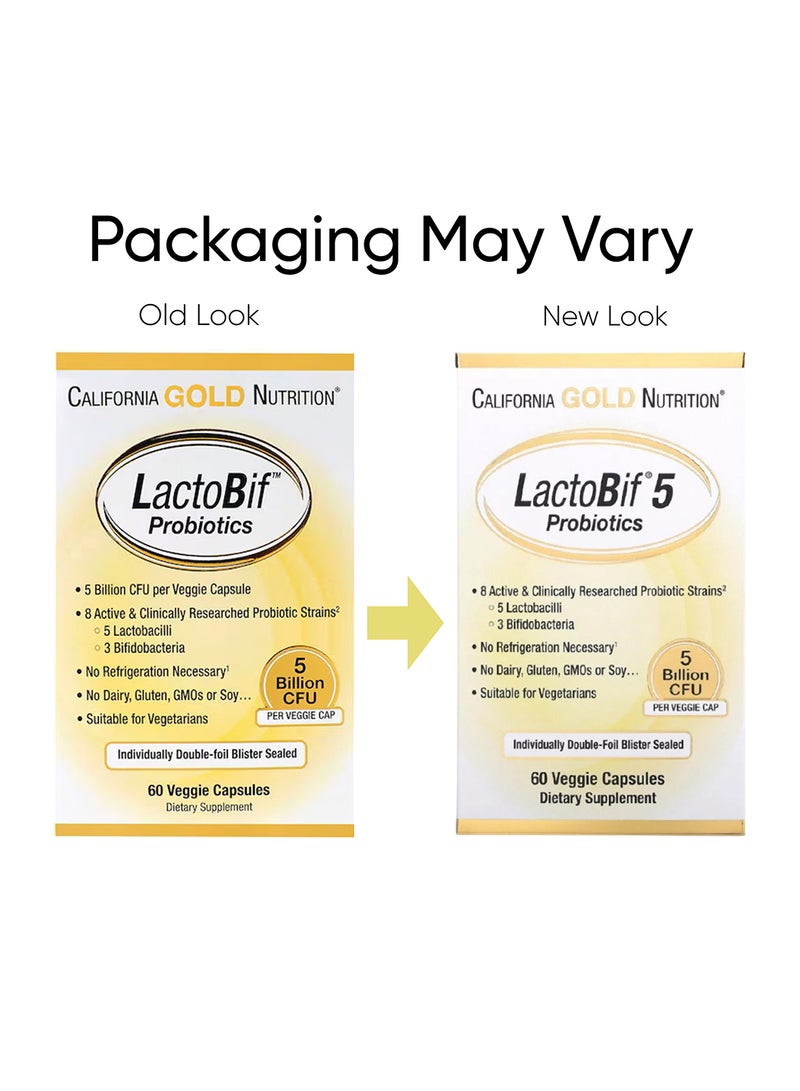 California Gold Nutrition - Lactobif 5 Probiotics 5 Billion Cfu 60 Veggie Capsules Packaging May Vary - Image 1