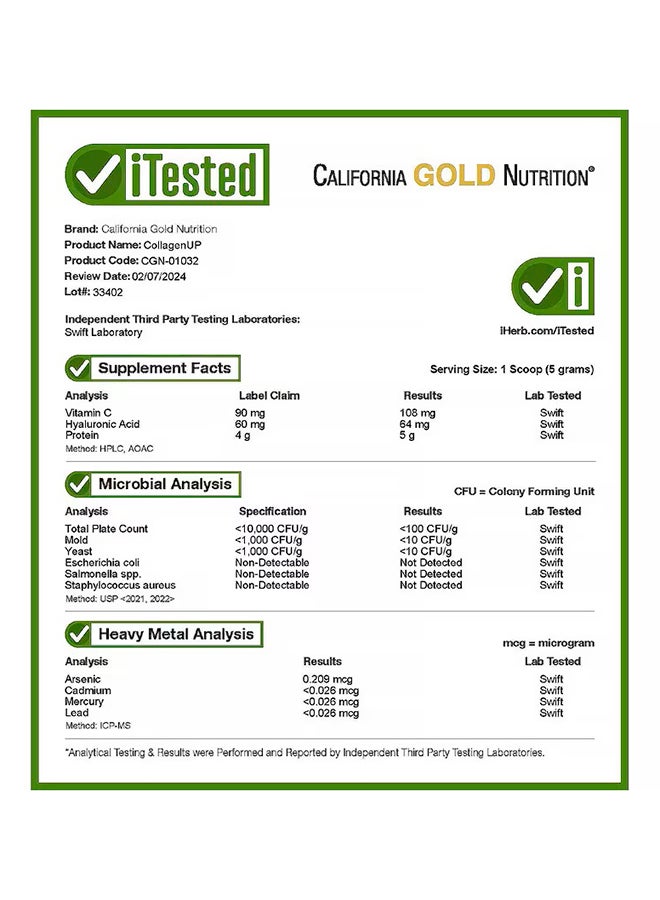 California Gold Nutrition CollagenUP Marine Collagen Unflavored  - Image 4