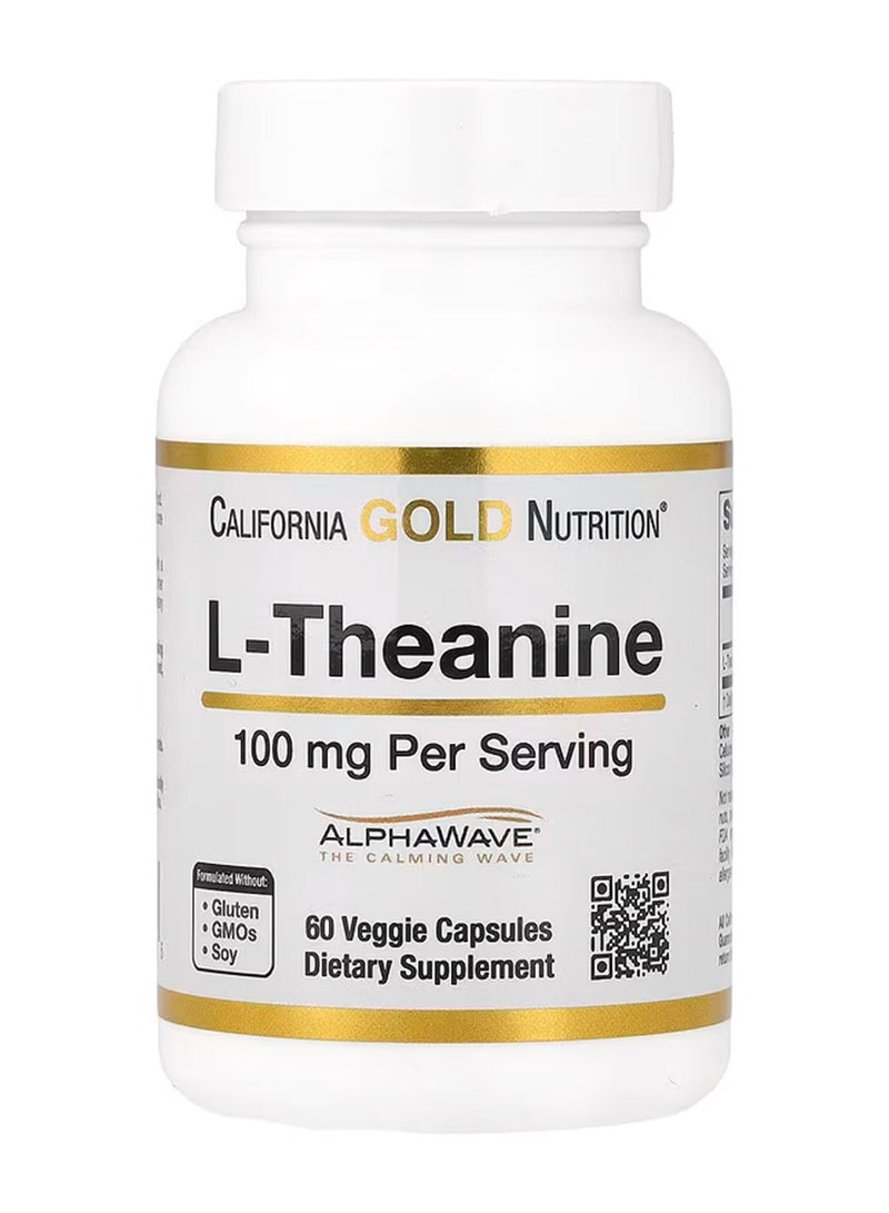 California Gold Nutrition L-Theanine Alphawave Supports Relaxation Calm Focus - 60 Capsules - Image 1