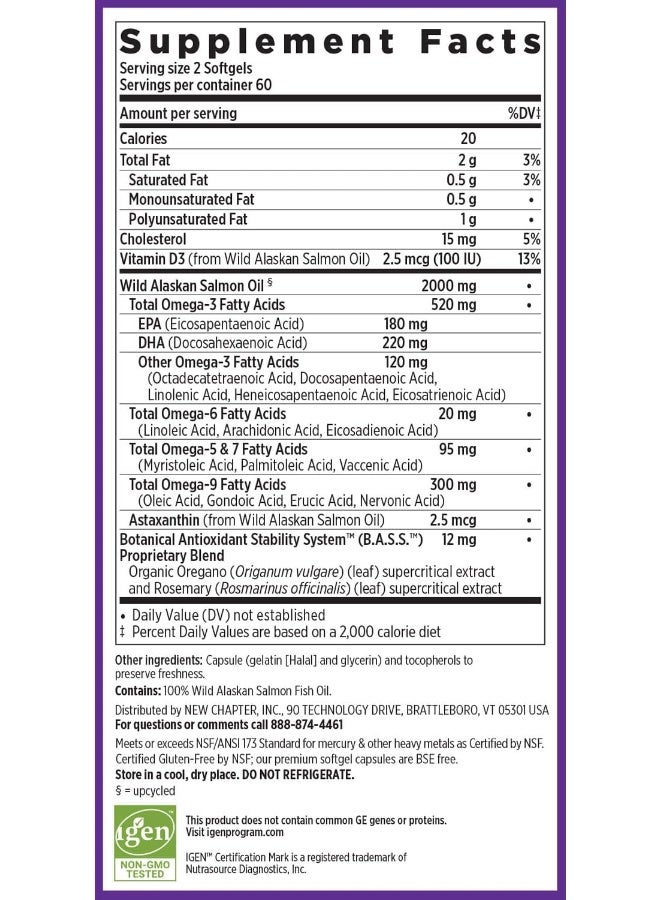 New Chapter Wholemega Fish Oil, 120 BSE-Free Softgels - Image 2