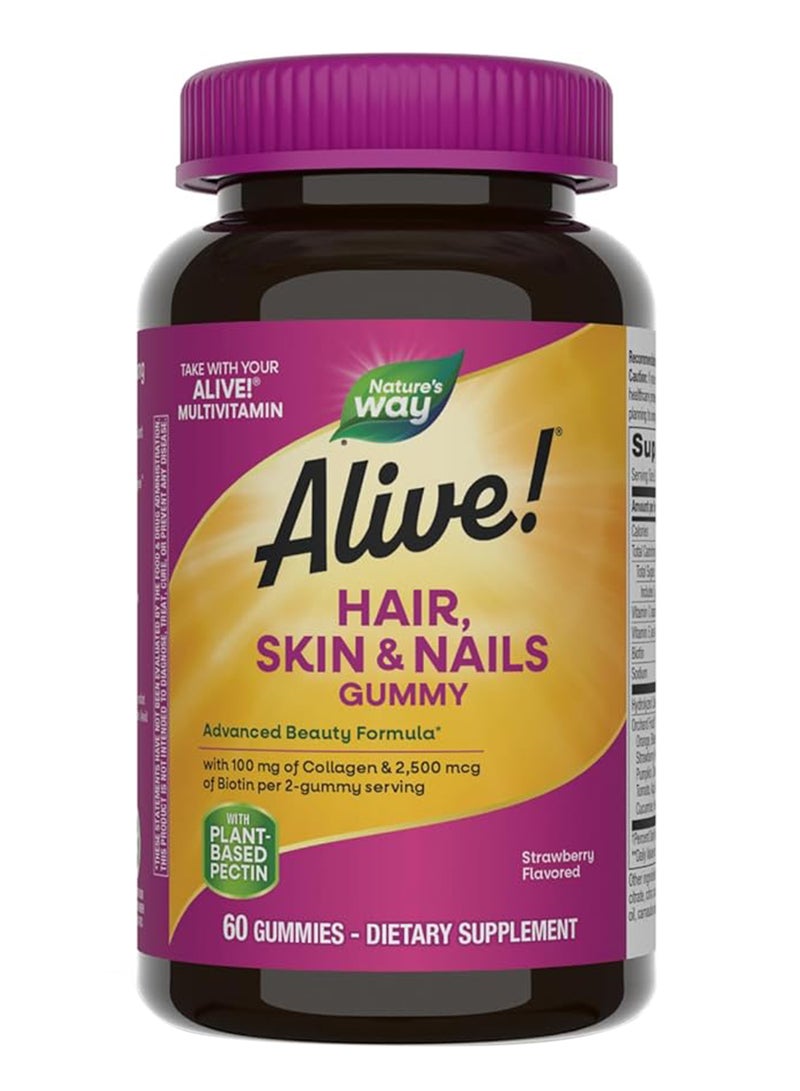 Nature's Way Alive Hair Skin And Nails Strawberry Flavoured 60 Gummies  - Image 1