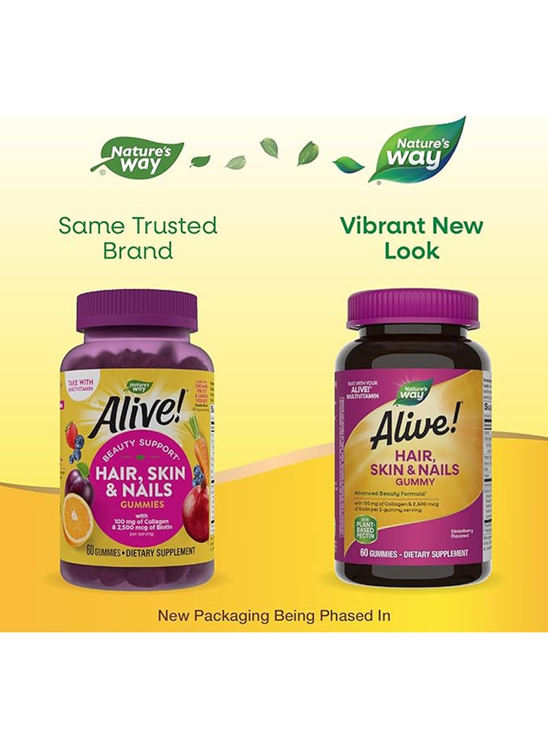 Nature's Way Alive Hair Skin And Nails Strawberry Flavoured 60 Gummies  - Image 2