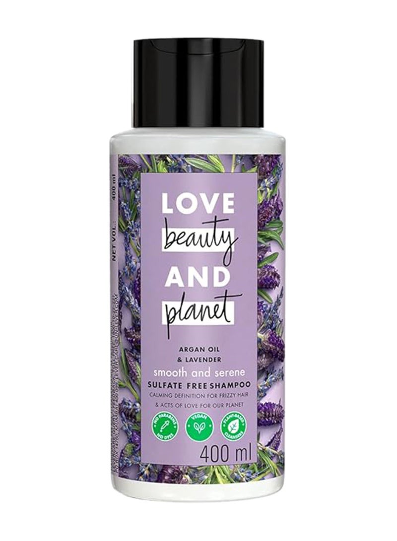 love beauty and planet Argan Oil And Lavender Sulphate, Paraben And Dye Free Shampoo For Dry And Frizzy Hair 400ml  - Image 1
