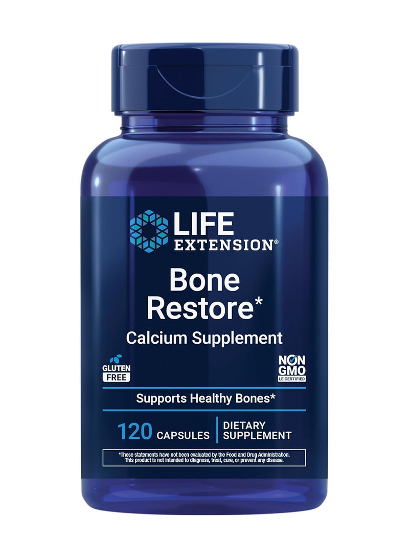 لايف إكستنشن مكمل الكالسيوم لاستعادة العظام من لايف إكستينشن غير معدّل وراثيًا، خالي من الغلوتين 120 كبسولة - Image 1