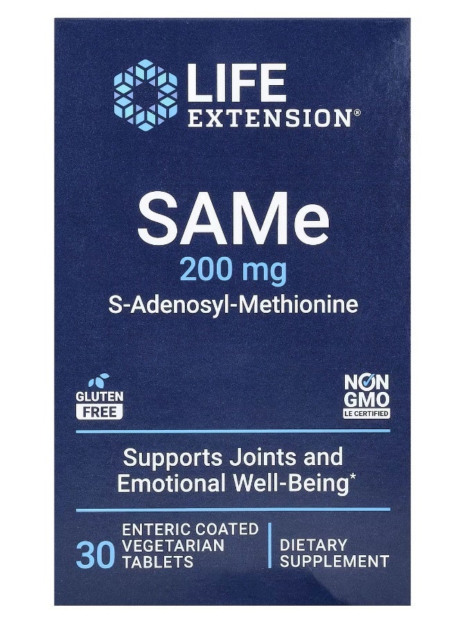 Life Extension SAMe S-Adenosyl-Methionine, 200 mg, 30 Enteric Coated Vegetarian Tablets Packaging May Vary  - Image 1