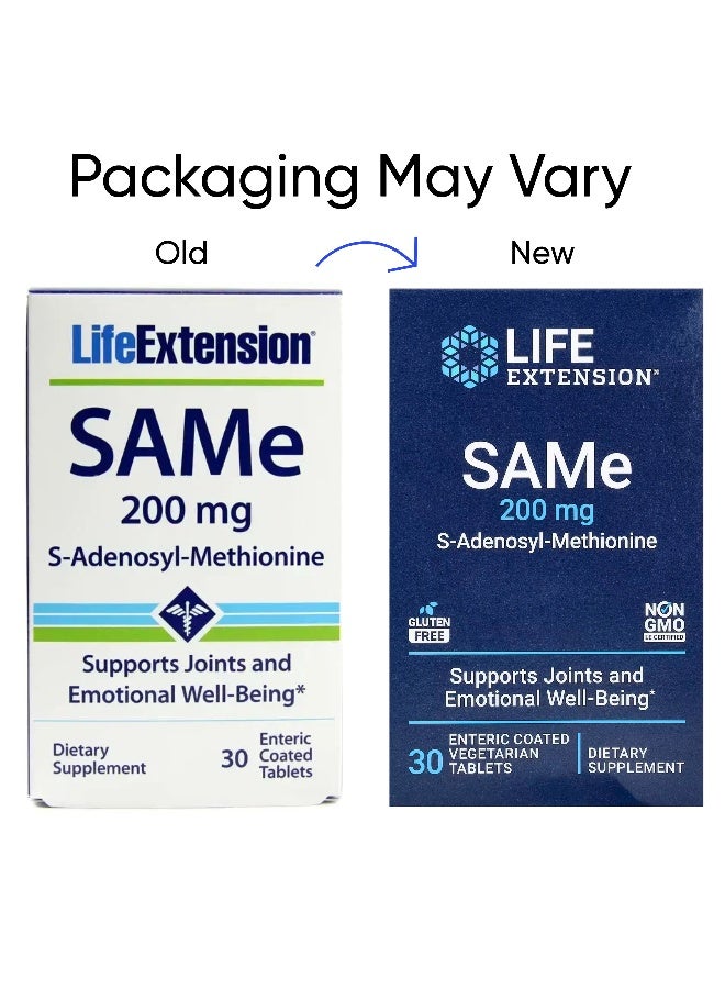 Life Extension SAMe S-Adenosyl-Methionine, 200 mg, 30 Enteric Coated Vegetarian Tablets Packaging May Vary  - Image 2