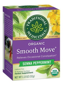 Organic Smooth Move, Senna Peppermint, Relieves Occasional Constipation, Caffeine Free, 16 Tea Bags