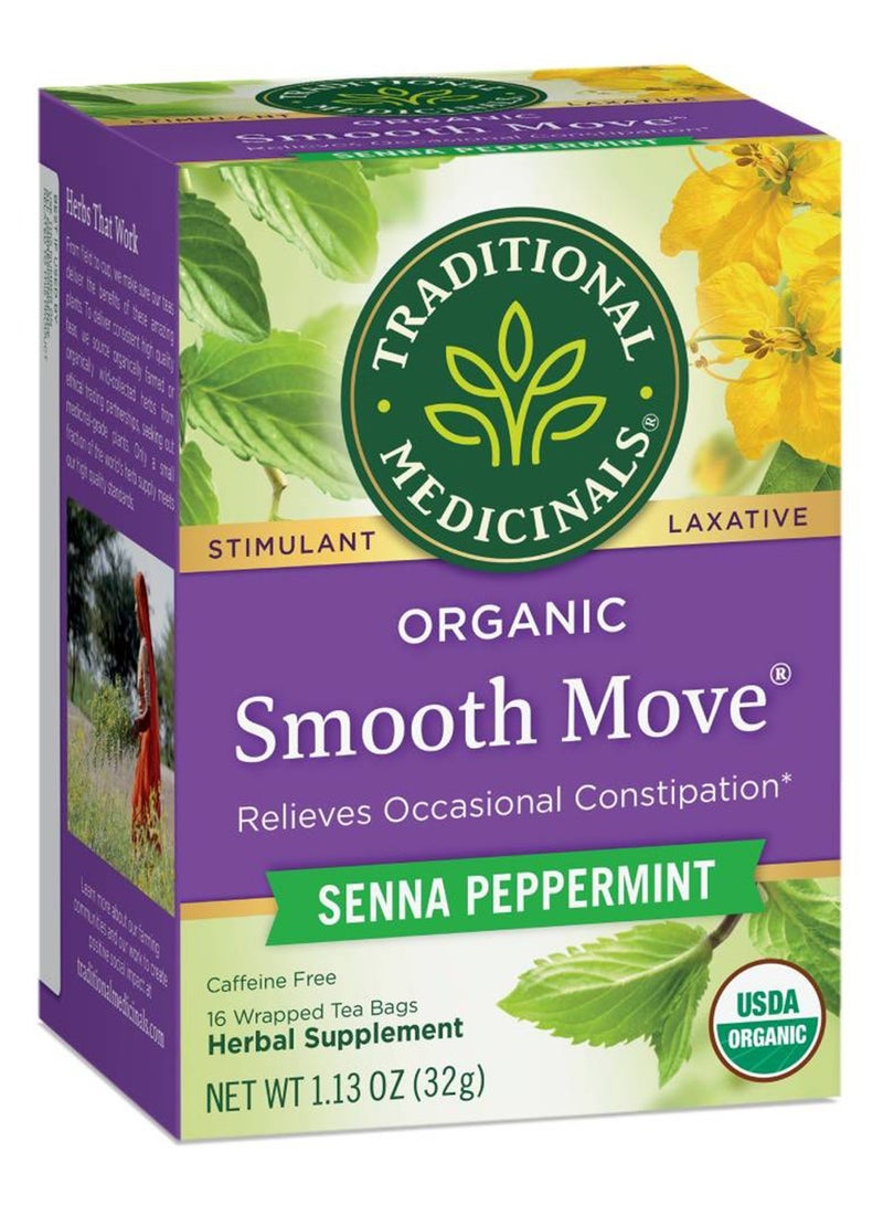 Traditional Medicinals - Organic Smooth Move, Senna Peppermint, Relieves Occasional Constipation, Caffeine Free, 16 Tea Bags - Image 1
