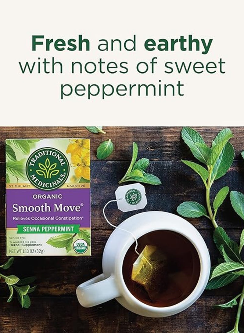 Traditional Medicinals - Organic Smooth Move, Senna Peppermint, Relieves Occasional Constipation, Caffeine Free, 16 Tea Bags - Image 1