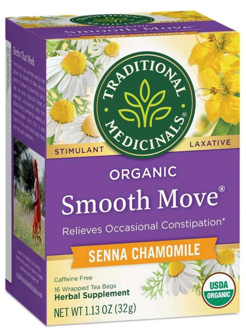 Traditional Medicinals Organic Smooth Move Chamomile, Relieves Occasional Constipation, Caffeine Free, 16 Tea Bags  - Image 1