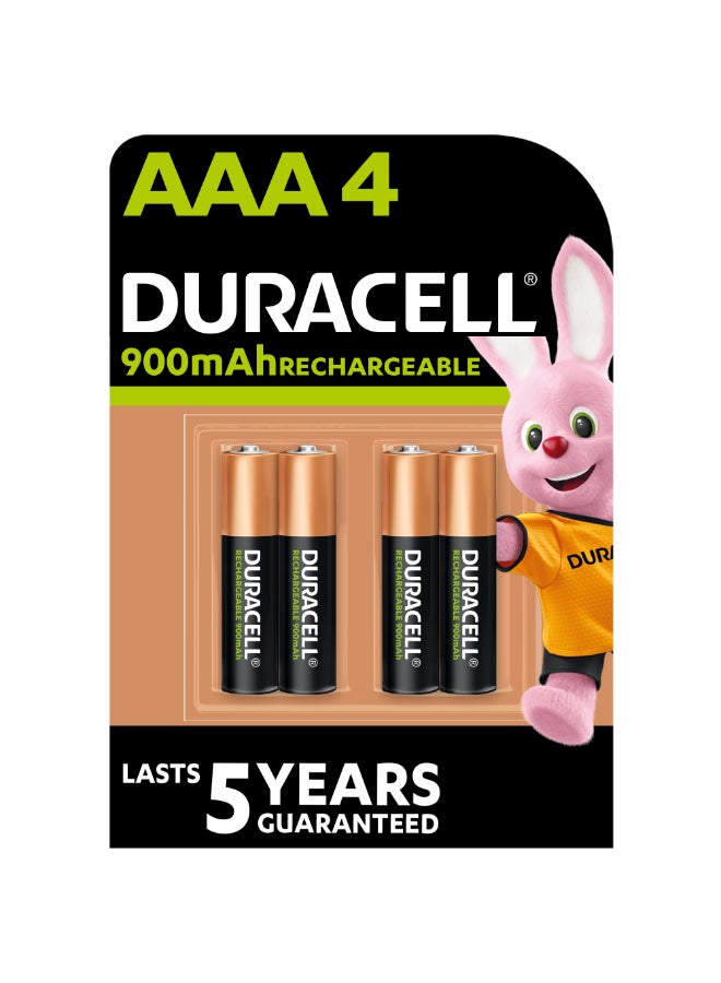 Duracell - Pack of 4 Long Lasting Rechargeable AAA 900mAh Batteries Black/Gold - Image 1