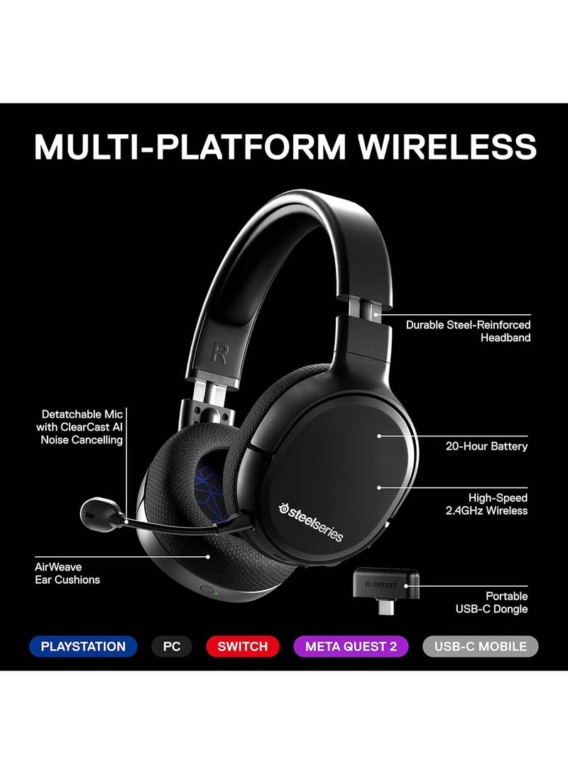 SteelSeries Arctis 1 Wireless Gaming Headset – USB-C – Detachable Clearcast Microphone – for PC, PS4, Nintendo Switch and Lite, Android – Black