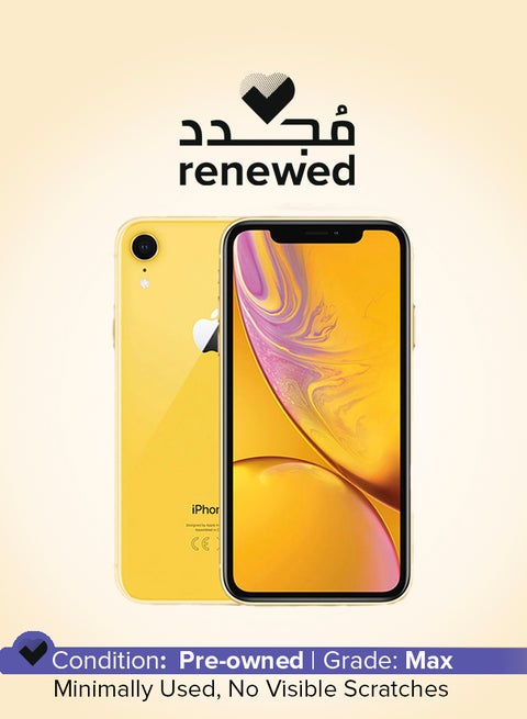 مُجدد - هاتف آيفون XR بذاكرة داخلية سعة 128 جيجابايت ويدعم تقنية 4G LTE مع تطبيق فيس تايم بلون أصفر