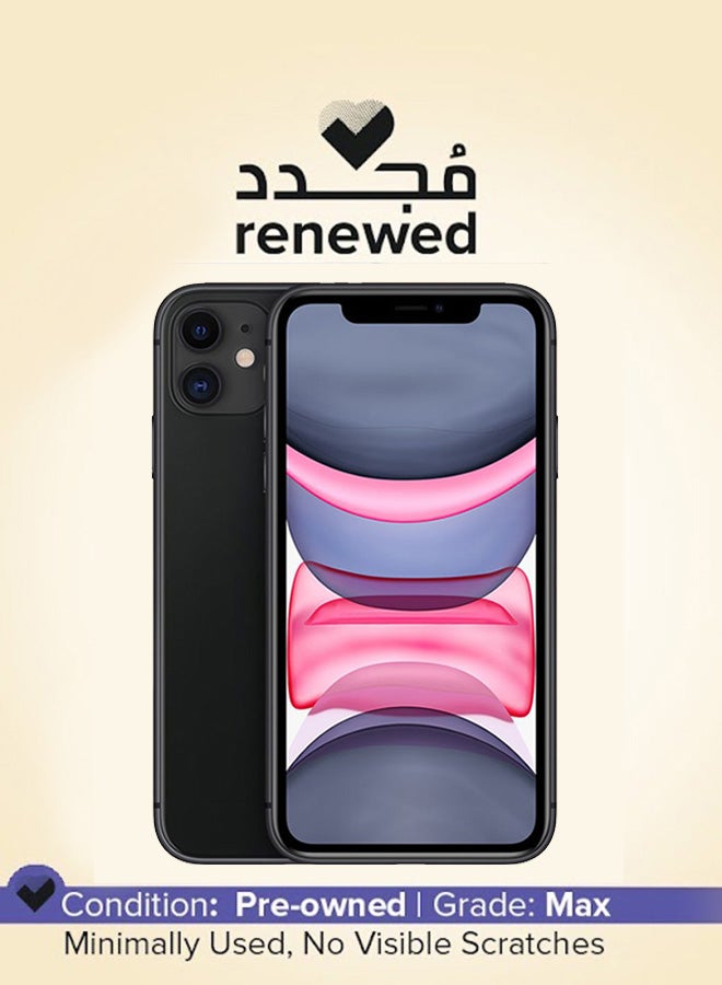 ابل  منتج مُجدد - هاتف آيفون 11 بذاكرة داخلية سعة 128 جيجابايت ويدعم تقنية 4G LTE مع تطبيق فيس تايم - نسخة دولية، لون أسود - Image 1