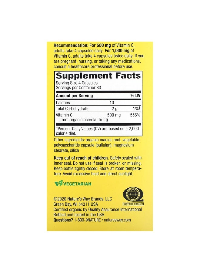 Nature's Way - Organic Vitamin C, 120 Vegetarian Capsules Packaging May Vary - Image 1