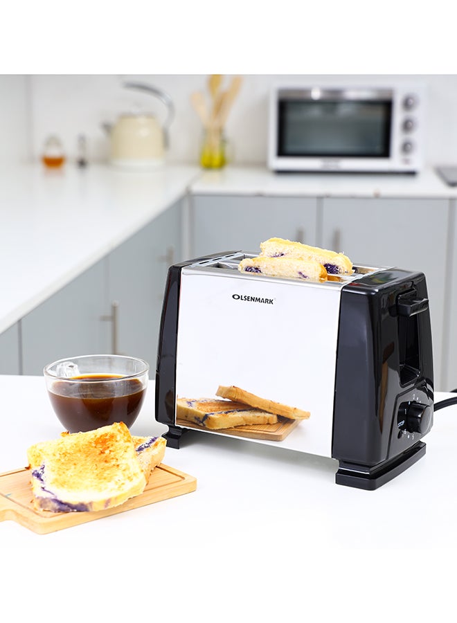 2-Slice Bread Toaster with  Stainless Steel Body, Auto Pop-Up, Lift & Look Feature,  Cancel, Reheat & Defrost Functions,  Adjustable Temperature Control & Removable Crumb Tray 800 W OMBT2398 Silver/Black
